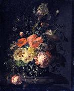 Rachel Ruysch Still life with flowers on a marble table top USA oil painting artist